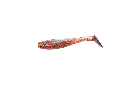 RenzStein RenzShad 7cm jiggar, transparent kropp med orange och svarta prickar, paddelsvans-perfekt för abborrfiske.